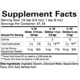 Fer liquide, sans OGM, sans gluten, saveur baie, 118 ml