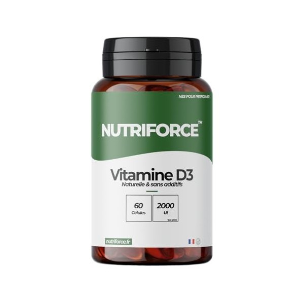 Vitamine D3 – 2000 UI – 60 Gélules – Immunité, Os & Énergie – Réduit la Fatigue – Testée en Laboratoire