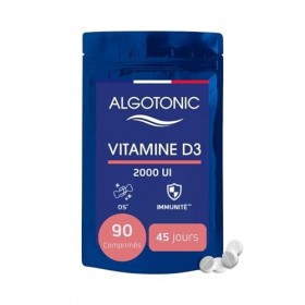 Algotonic - Vitamine D3-90 comprimés - Cure 45 jours - 100% Naturel - 2000 UI/jour - Ossature et Immunité - Arôme Orange