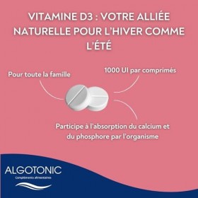 Algotonic - Vitamine D3-90 comprimés - Cure 45 jours - 100% Naturel - 2000 UI/jour - Ossature et Immunité - Arôme Orange