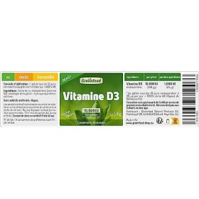 Greenfood Vitamine D3, 10.000 UI, dose élevée, dépôt, 120 gélules. Contribue à renforcer les os, les dents et l’immunité. SAN