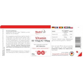 Vitamine D3 + K2-240 comprimés - Haute dose - biodisponibilité optimale - Production allemande & tests en laboratoire - Nutri