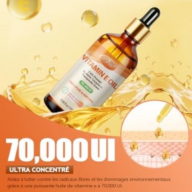 Pjordo Huile de Vitamine E - 100% Pure et Naturelle, Vitamine E Huile 70 000 UI pour la Peau, le Visage, les Cheveux, les Ong