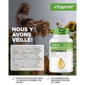 Vitamine E 400 U.I. naturelle - 365 capsules softgel - Premium : vitamine E naturelle de tournesol - 12 mois dapprovisionnem