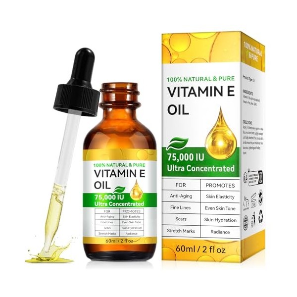 Huile de vitamine E, 60 ml dhuile de vitamine E ultra pure pour la peau, le visage et les cicatrices, nourrissante en profon