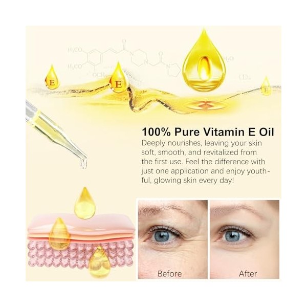 Huile de vitamine E, 60 ml dhuile de vitamine E ultra pure pour la peau, le visage et les cicatrices, nourrissante en profon