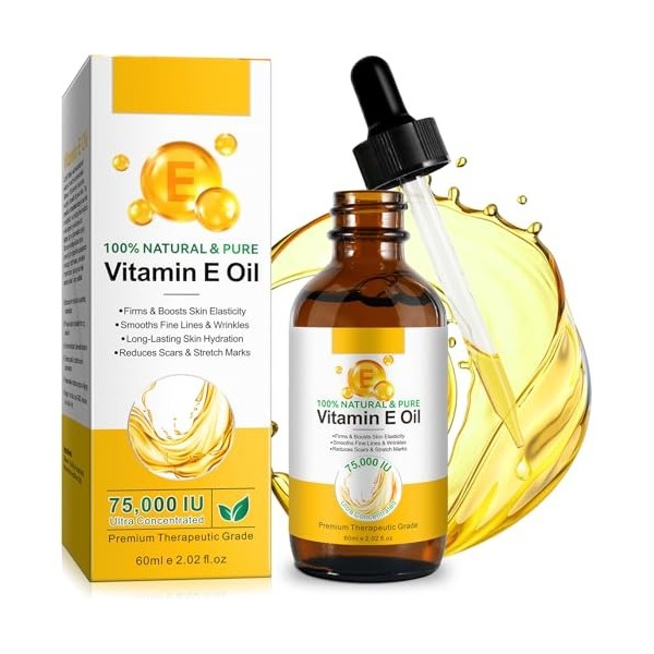 Huile de vitamine E, 100 % pur extraits de plantes naturels, huile de vitamine E pour la peau, le visage, réduit les cicatric