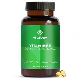 Vitabay Vitamine E 600 IE Depot - 200 softgels végétaliens - D-alpha tocophérol naturel - haut dosage - protection cellulaire