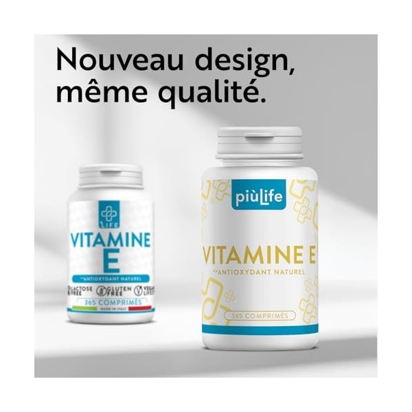 Vitamine E Pure 120mg Par Dose 178UI PiùLife, 730 Comprimés Complément Alimentaire Vitamine E Visage Peau, Yeux Vue, Vitamine...
