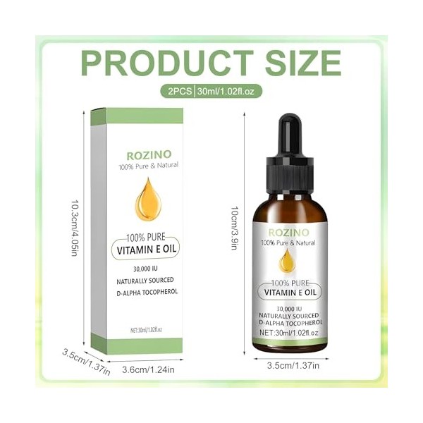 Huile de Vitamine E, 2 x 30 ml Vitamine e Huile Pure, Vitamin E Oil for Skin, Huile Vitamine E pour Peau, Cicatrices, Visage