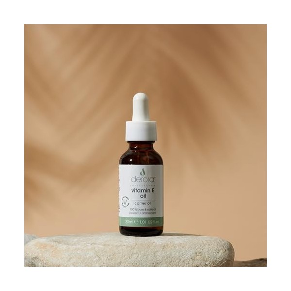 Derora Huile de vitamine E | Nourrit la peau, les cheveux et les ongles | 100% pur | Naturel | 30 000 UI | Puissant antioxyda