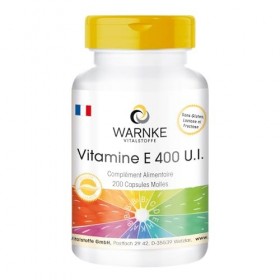 Vitamine E 400 U.I. - 200 softgels pour 200 jours, antioxydant, emballage en gros | Warnke Vitalstoffe - Qualité des pharmaci