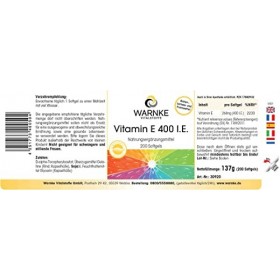 Vitamine E 400 U.I. - 200 softgels pour 200 jours, antioxydant, emballage en gros | Warnke Vitalstoffe - Qualité des pharmaci