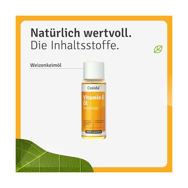 Casida - Huile de Vitamine E - tocophérol - pour les peaux sèches et sensibles - huile de germes de blé pur- la qualité des p