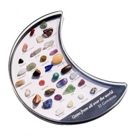 Boîte Forme Lune - Agate Naturelle avec 32 Pierres Précieuses | Plateau Ranger | Élément Décoratif Énergétique Méditation Exp