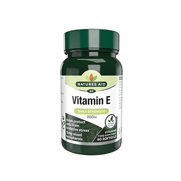 Natures Aid Vitamine E 200 UI Softgels - Antioxydant & Anti-âge pour Visage et Cheveux Contribue à la protection des cellules...