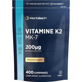Vitamine K2 MK7 200mcg | 400 Comprimés Vegan Fort Dosage | Ménaquinone MK-7 Très Puissante | Contribue au Maintien dune Ossa