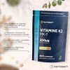 Vitamine K2 MK7 200mcg | 400 Comprimés Vegan Fort Dosage | Ménaquinone MK-7 Très Puissante | Contribue au Maintien dune Ossa
