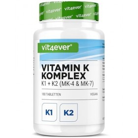 Complexe Vitamine K - 180 Comprimés - Hautement Dosé avec 1 000 µg de Vitamine K1 + K2 Ménaquinone 1 000 µg MK4 + 200 µg MK7