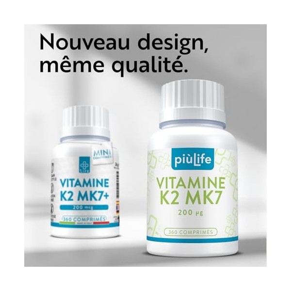 Vitamine K2 Mk7 200 mcg ménachinone 100% All-Trans – 1 Par Jour – Vit K2 Vitamine K pour la solidité osseuse & la mobilité ar