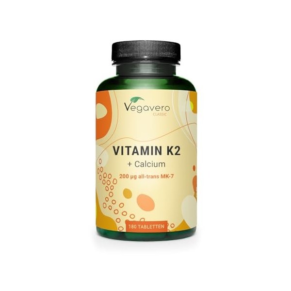 Vitamine K2 MK7 All-trans + Calcium | Dosage Elevé : 200 mcg Vit K2 | Le Seul Sans Additif | Coagulant Sang + Anti Inflammato