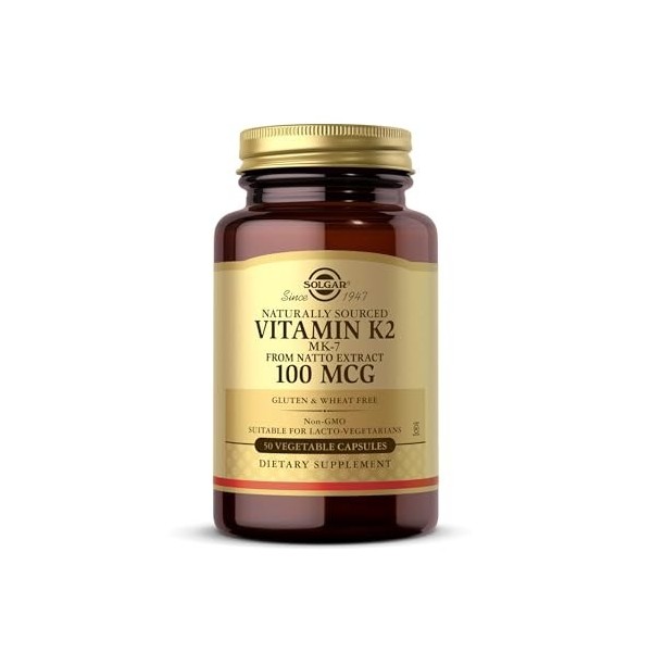Solgar Vitamine K2 MK‑7 100 µg - Maintien de l’Ossature - MK-7 Forme Efficace de Vitamine K - Hautement Assimilable - Santé O