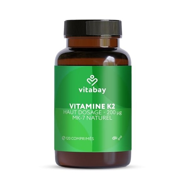 Vitabay Vitamine K2 200 µg/120 comprimés végétaliens • Vitamine K2 à haute dose, MK-7 Menaquinone-7