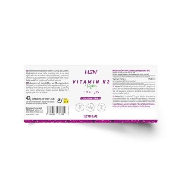 Vitamine K2 de HSN | 100 mcg MenaquinGold | À partir du Natto fermenté | Complément pour 4 Mois | Végétalien, Sans Gluten, Sa