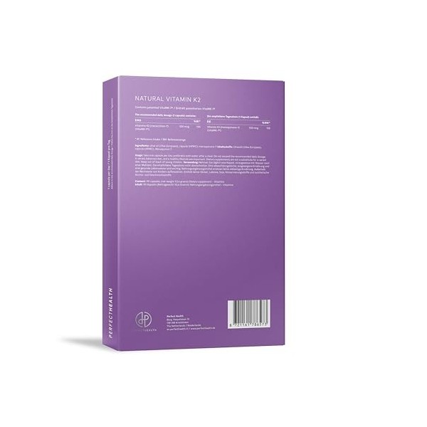 Perfect Health - Natural Vitamin K2 - Supplément Dietary - Good for Bones and Calcium Balance - Vegan 90