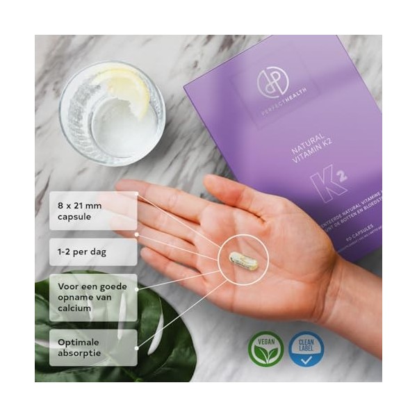 Perfect Health - Vitamine K2 100mcg MK-7-90 Gélules Végétaliennes - VitaMK7® - Haute Absorption en Huile dOlive - Pour Adult ...