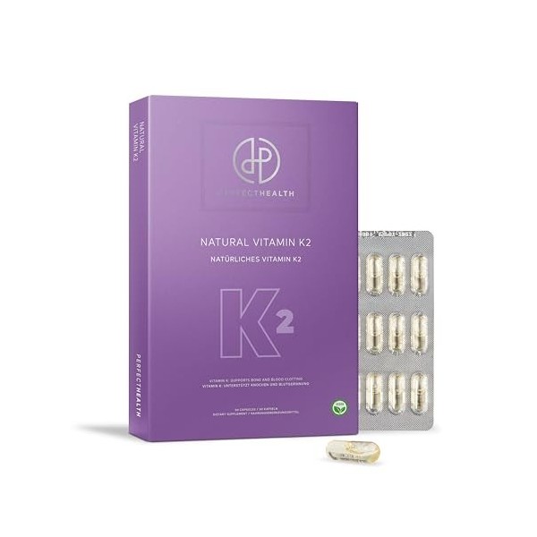 Perfect Health - Natural Vitamin K2 - Supplément Dietary - Good for Bones and Calcium Balance - Vegan 30 