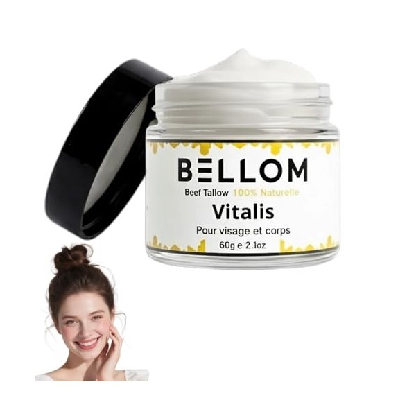 Beef Tallow Vitalis Bellom, 2026 Nouveaux Beef Tallow for Skin, Crème Hydratante 100% Naturelle au Beurre et au Miel Bio, Ing...