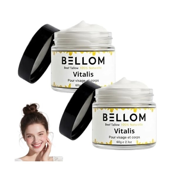 Beef Tallow Vitalis Bellom, 2026 Nouveaux Beef Tallow for Skin, Crème Hydratante 100% Naturelle au Beurre et au Miel Bio, Ing...