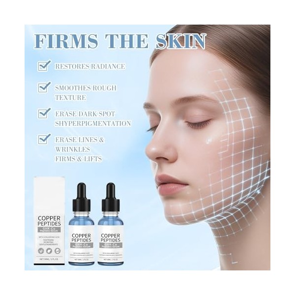 2 Pièces Copper Peptide Sérum Peptide De Cuivre Sérum Hydrate Nourrit Atténue Efficacement Rides Améliore LÉlasticité De La 