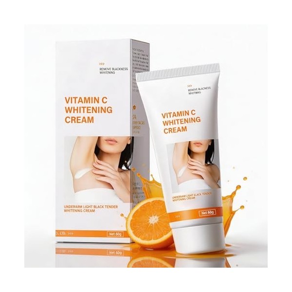 CrèMe éClaircissante Corps,Vitamine C,Whitening Cream Hydratante Anti-Taches,Aide à Unifier Le Teint,Pour Aisselles,Cou,Coude