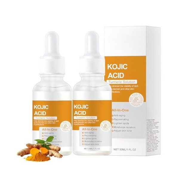 2 Pièces Turmeric Serum Visage Anti Tache Huile De Curcuma Éclaircissant Sérum À Lacide Kojique Et Au Curcuma Atténue Taches