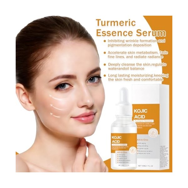 2 Pièces Turmeric Serum Visage Anti Tache Huile De Curcuma Éclaircissant Sérum À Lacide Kojique Et Au Curcuma Atténue Taches