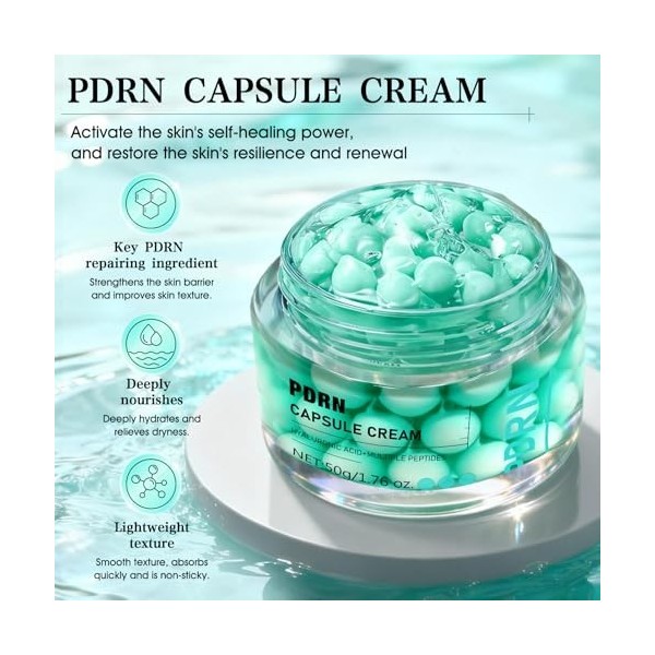 PDRN Cream Capsule, PDRN Crème Visage, Creme Visage Hydratante avec pdrn, Hyaluronic Acid et Multiple Peptides, Nourrit en Pr