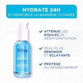 MIXA - Sérum Booster dHydratation Intense 24H - Repulpe & Illumine - Acide Hyaluronique Pur + Vitamines B3 & B5 - Peaux Désh