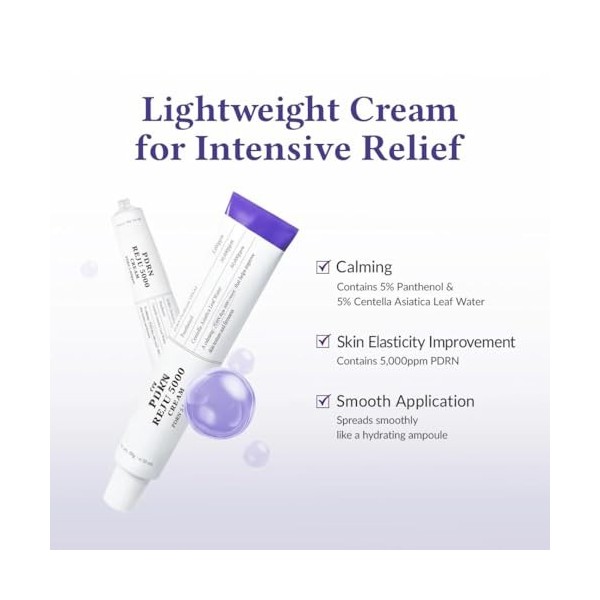 PDRN REJU 5000 Cream, Crème Légère pour Soulagement Intensif, 5000ppm PDRN, Panthénol, Centella Asiatica, Acide Hyaluronique 