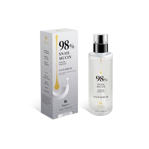 Serum Visage 98% Snail Mucin, Sérum Hydratant Visage enrichi en Collagene et Acide Hyaluronique, Niacinamide pour Skincare, S
