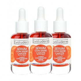 EVOLUDERM - Sérum Concentré Bonne Mine Carotte - 99% dIngrédients dOrigine Naturelle - Végan - Fabrication Française - Lot 