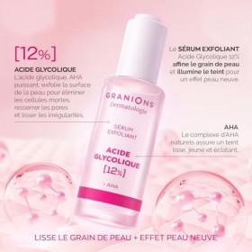GRANIONS SERUM ACIDE GLYCOLIQUE 12% EXFOLIANT + AHA – Peeling Serum Visage Exfoliation Intense & Teint Éclatant – Skincare Be