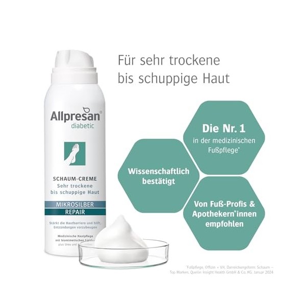 Allpresan diabetic Mikrosilber + Repair Schaum-Creme für sehr trockene und schuppige Haut, 125 ml Crème
