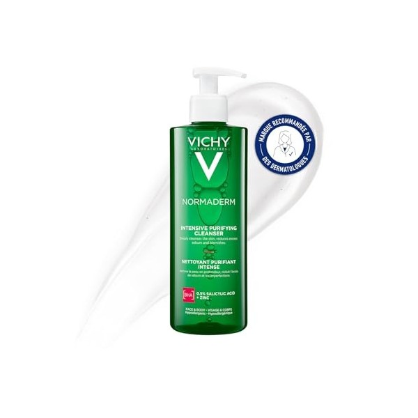 Vichy, Normaderm, Phytosolution Gel Purifiant Intense, Nettoie en Profondeur Intensément, Enrichi en Minéraux & Probiotiques,