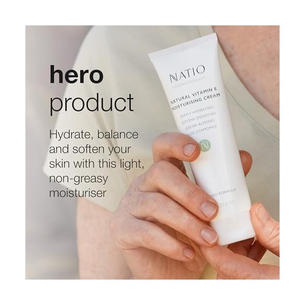 Natio Australia Aromathérapie Naturelle Vitamine E Crème Hydratante - Hydratante Non Grasse pour le Visage - Crème Hydratante