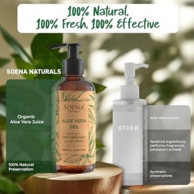 Soena Naturals Gel daloe vera bio – Végétalien | Avec jus de feuilles pur | 100% naturel et pur | Crème hydratante pour le v