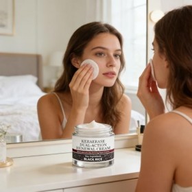 Crème Réparatrice Barrière Visage | 50 g de riz noir hydratant apaisant, crème réparatrice pour la peau – pour le matin, la n