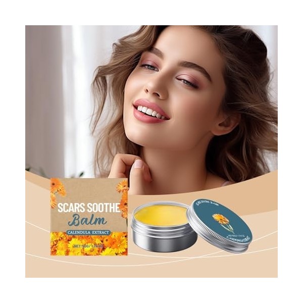 Baume Apaisant au Calendula Naturel - 50 g, Soin Doux Anti-Acné, Apaise les Peaux Irritées, Atténue les Rougeurs, Hydrate et 