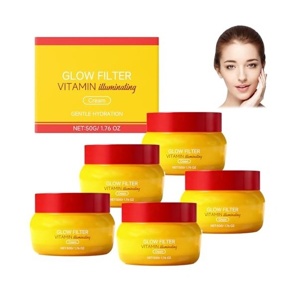 Lot de 5 crèmes pour le visage à filtre Vitamine Glow - Crème hydratante éclaircissante pour une peau éclatante - Crème hydra...